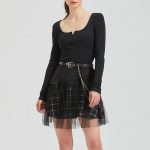 PUNK RAVE DAILY Women Gothic Skirts Women Goth Mini Plaid Skirt with Tulle Punk Dunk High Waist A-Line Party Skirt - Image 5